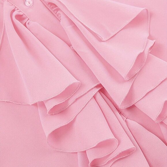 Pink Party Women's Ruffle Front & Bell Sleeves Chiffon Blouse - Picture 3 of 4